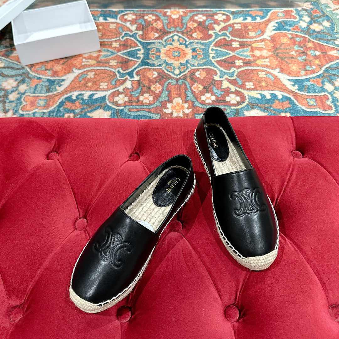 ESPADRILLES BLACK SHINY CALFSKIN EMBOSSED LOGO - 35