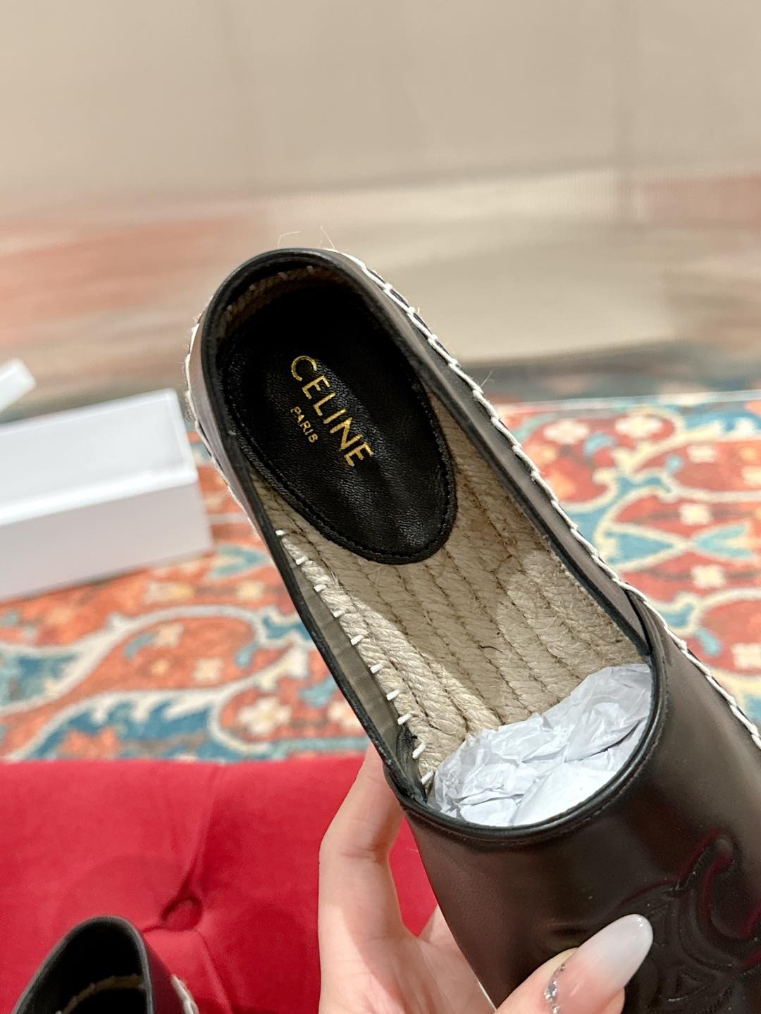 ESPADRILLES BLACK SHINY CALFSKIN EMBOSSED LOGO - 35