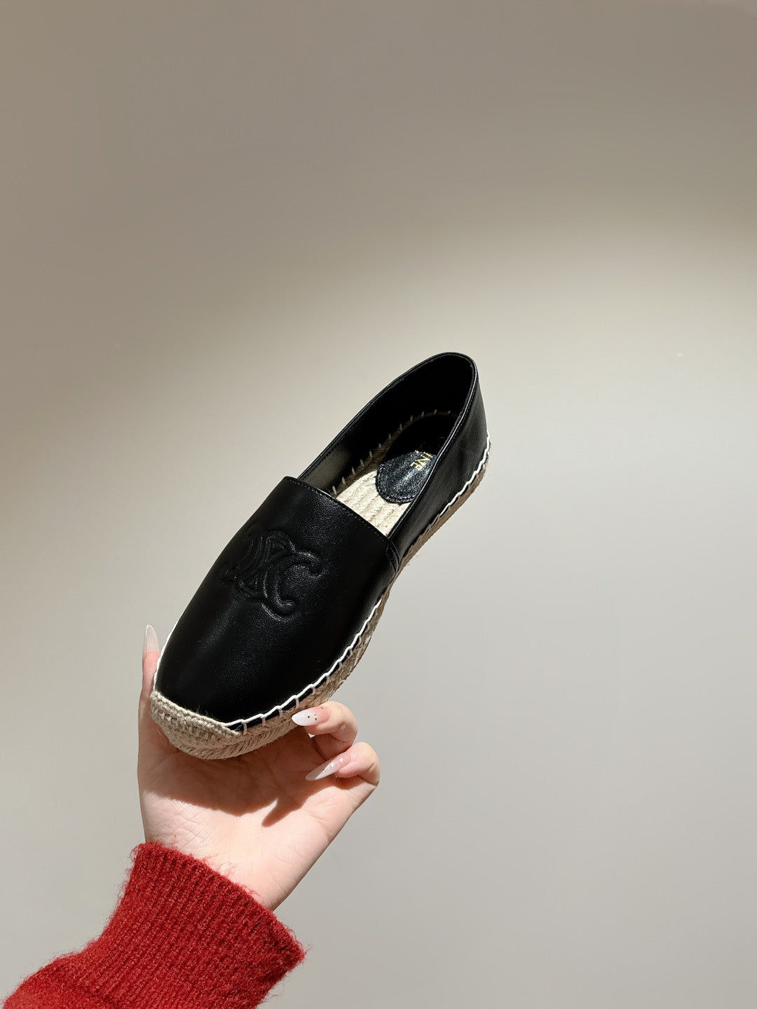 ESPADRILLES BLACK SHINY CALFSKIN EMBOSSED LOGO - 35