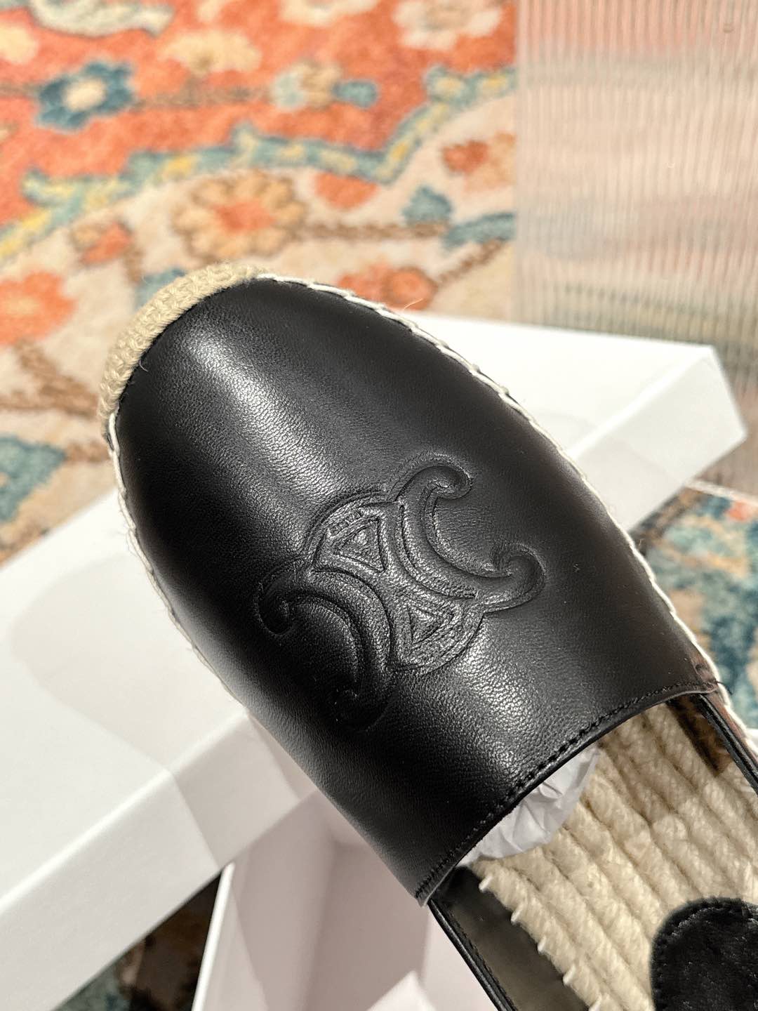 ESPADRILLES BLACK SHINY CALFSKIN EMBOSSED LOGO - 35