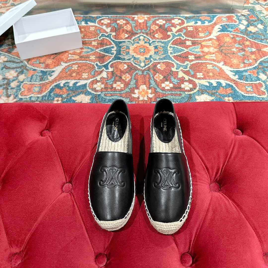 ESPADRILLES BLACK SHINY CALFSKIN EMBOSSED LOGO - 35