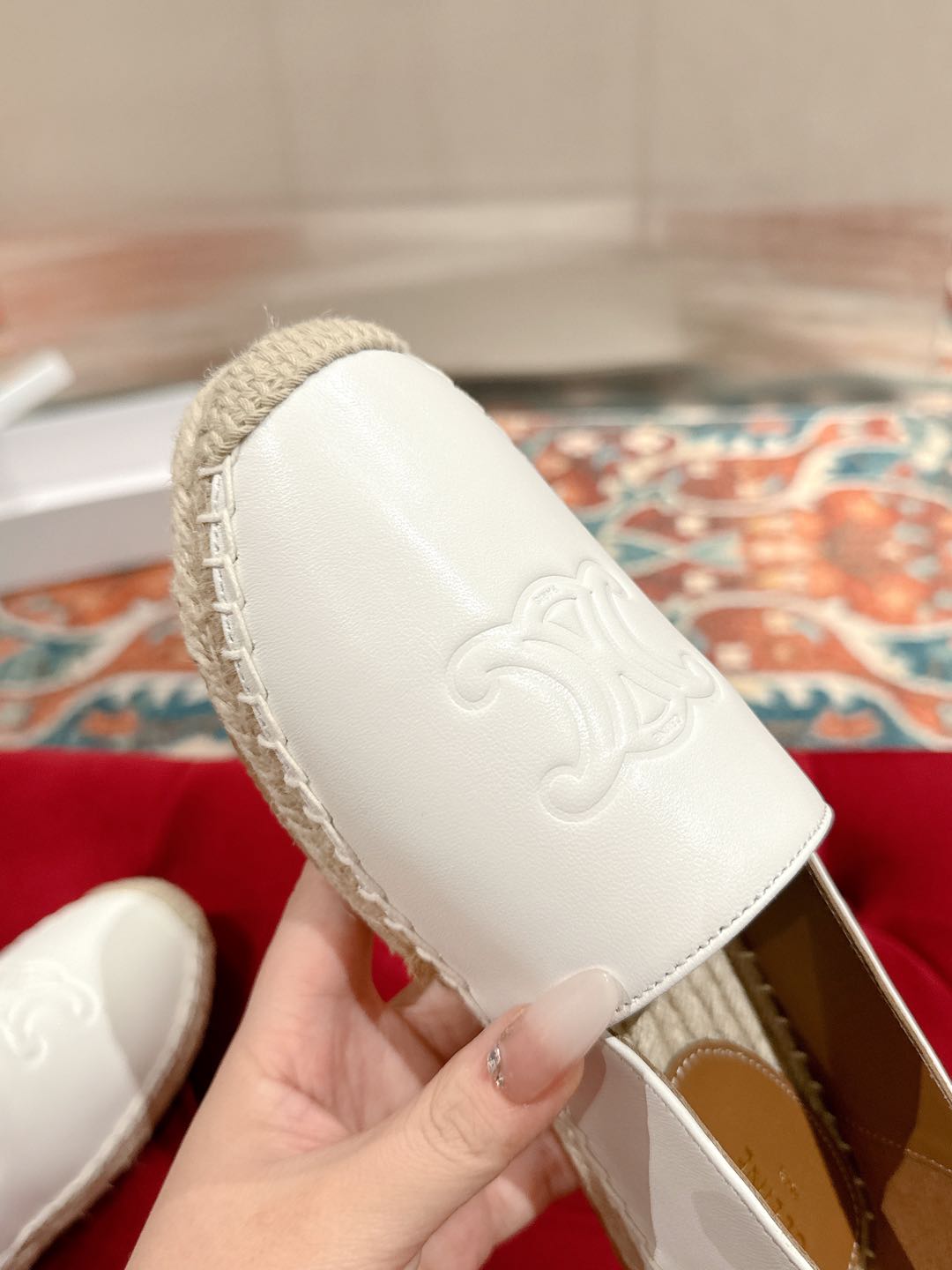 ESPADRILLES WHITE SHINY CALFSKIN EMBOSSED LOGO - 35