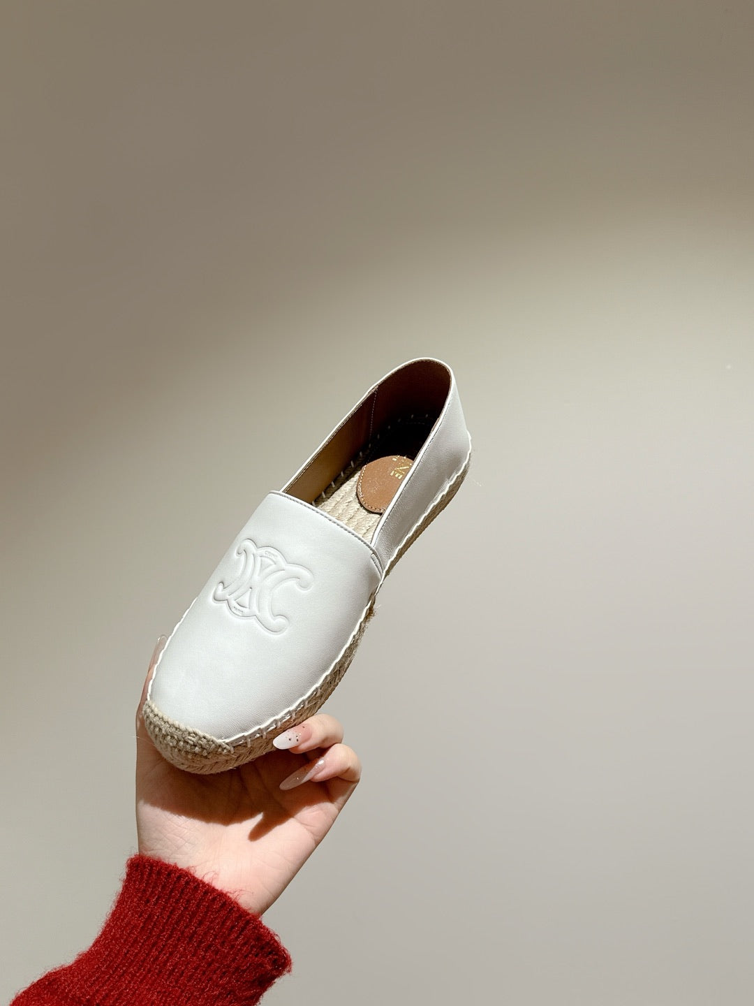 ESPADRILLES WHITE SHINY CALFSKIN EMBOSSED LOGO - 35