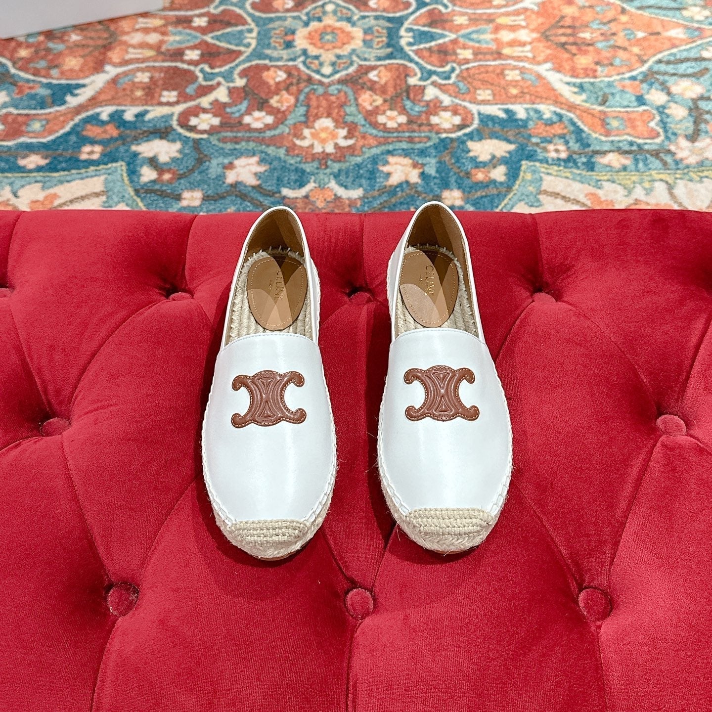 ESPADRILLES WHITE LAMBSKIN BROWN TRIOMPHE - 35