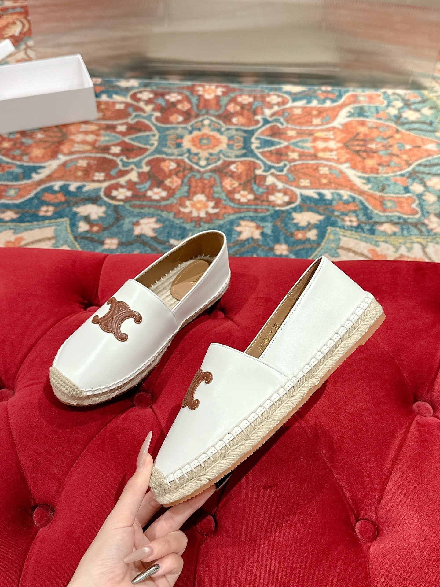 ESPADRILLES WHITE LAMBSKIN BROWN TRIOMPHE - 35
