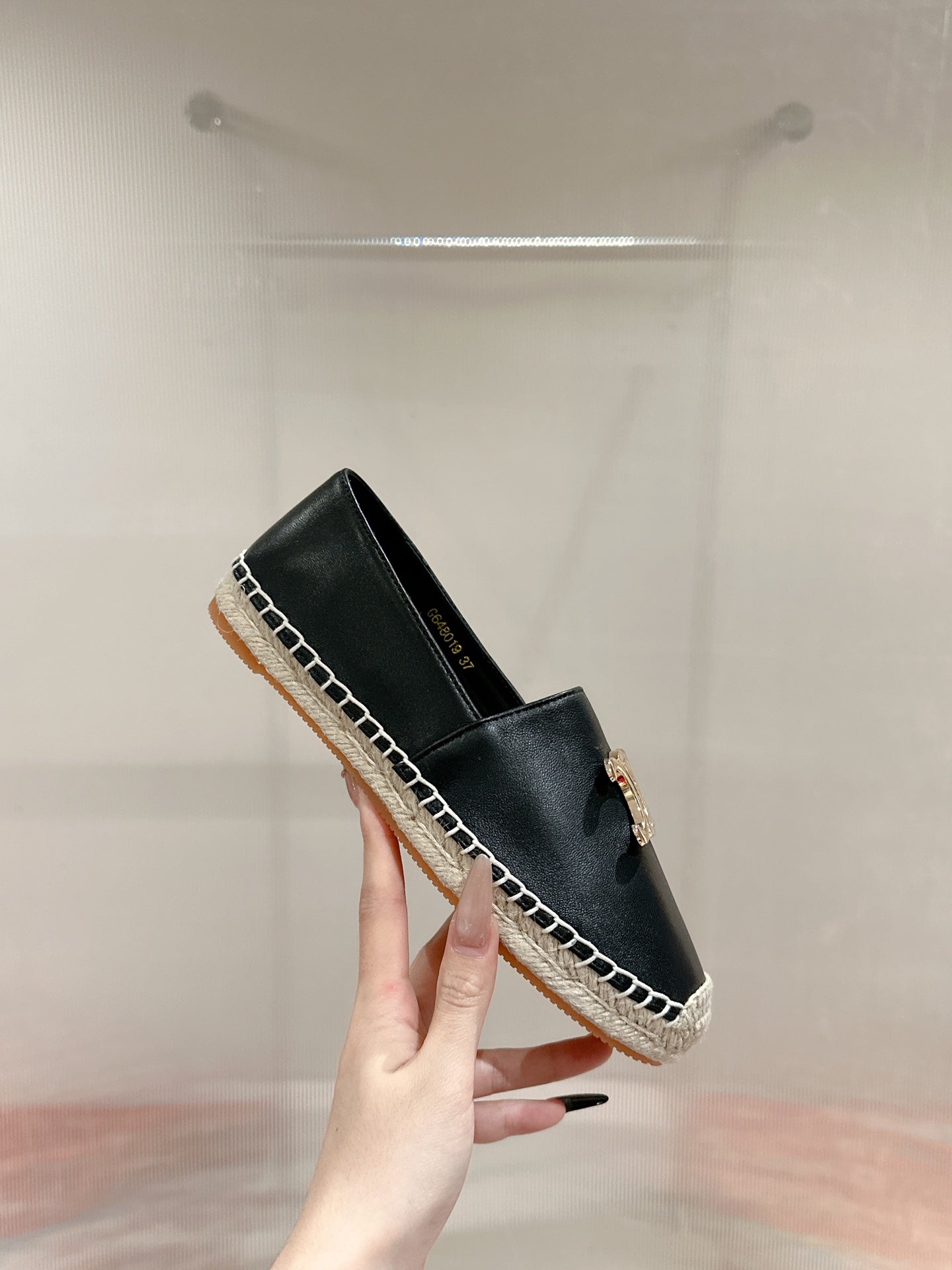 ESPADRILLES BLACK LAMBSKIN GOLD TRIOMPHE - 35