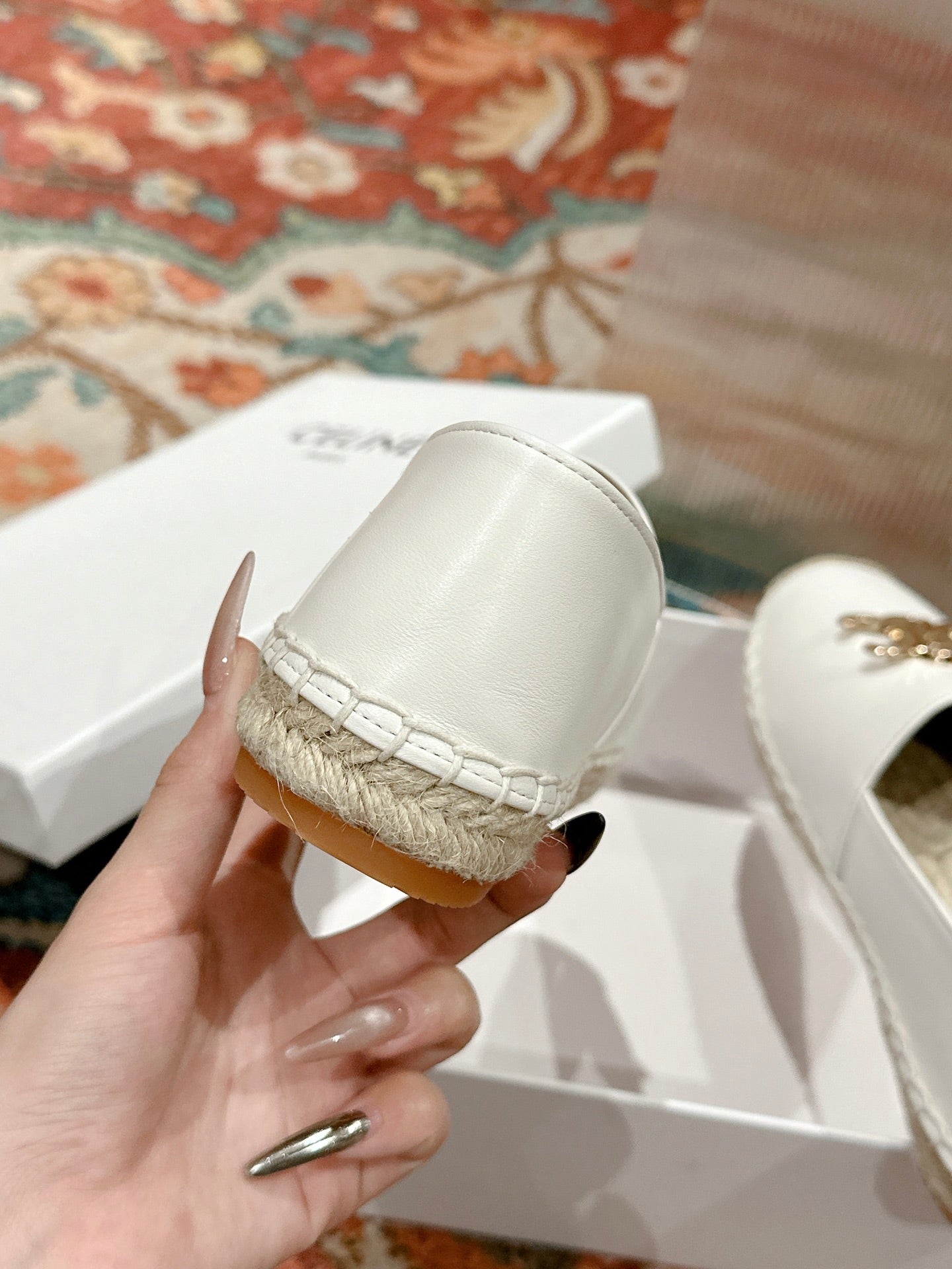 ESPADRILLES WHITE LAMBSKIN GOLD TRIOMPHE - 35