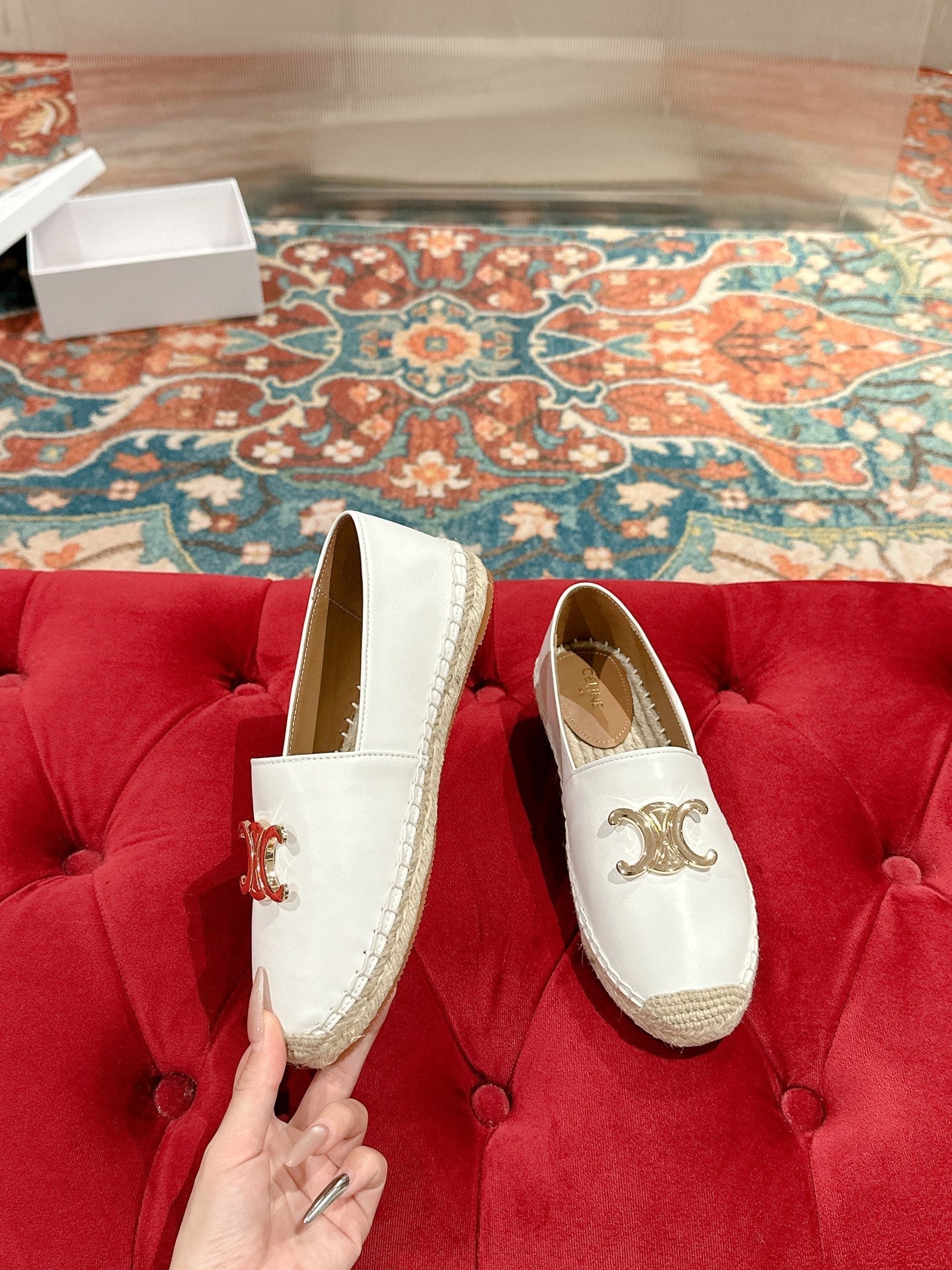 ESPADRILLES WHITE LAMBSKIN GOLD TRIOMPHE - 35