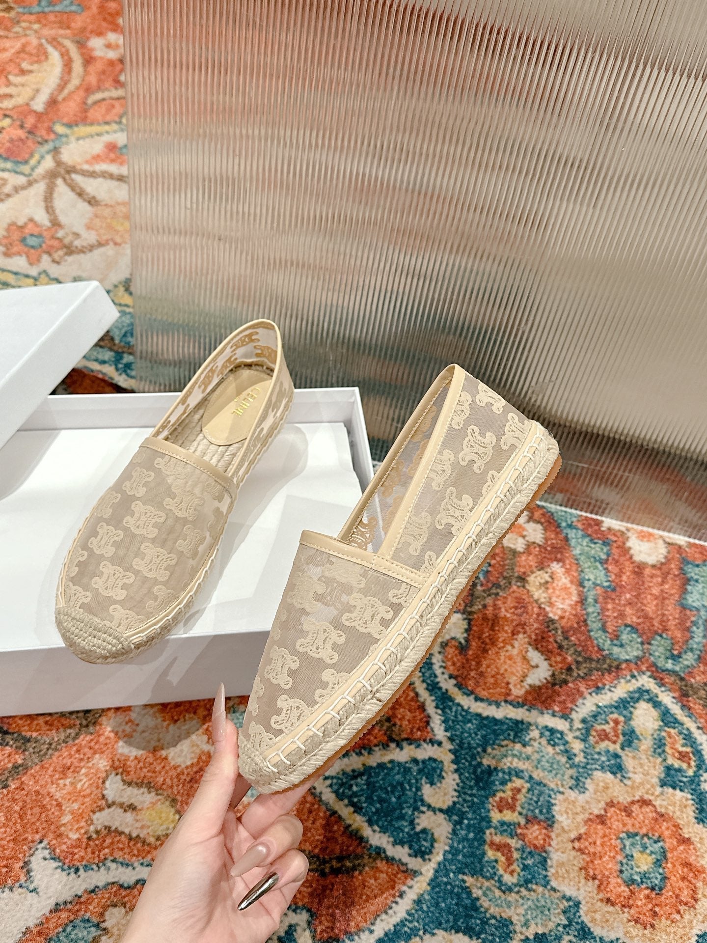 ESPADRILLES IN BEIGE MESH - 35