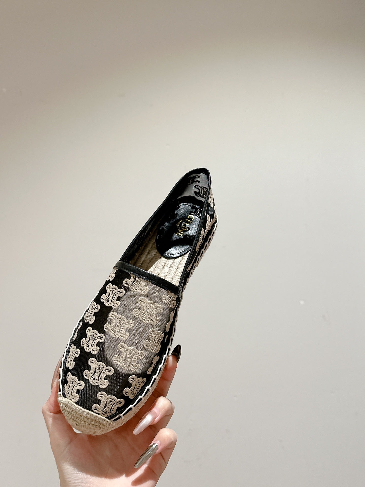 ESPADRILLES IN BLACK MIX BEIGE MESH - 35