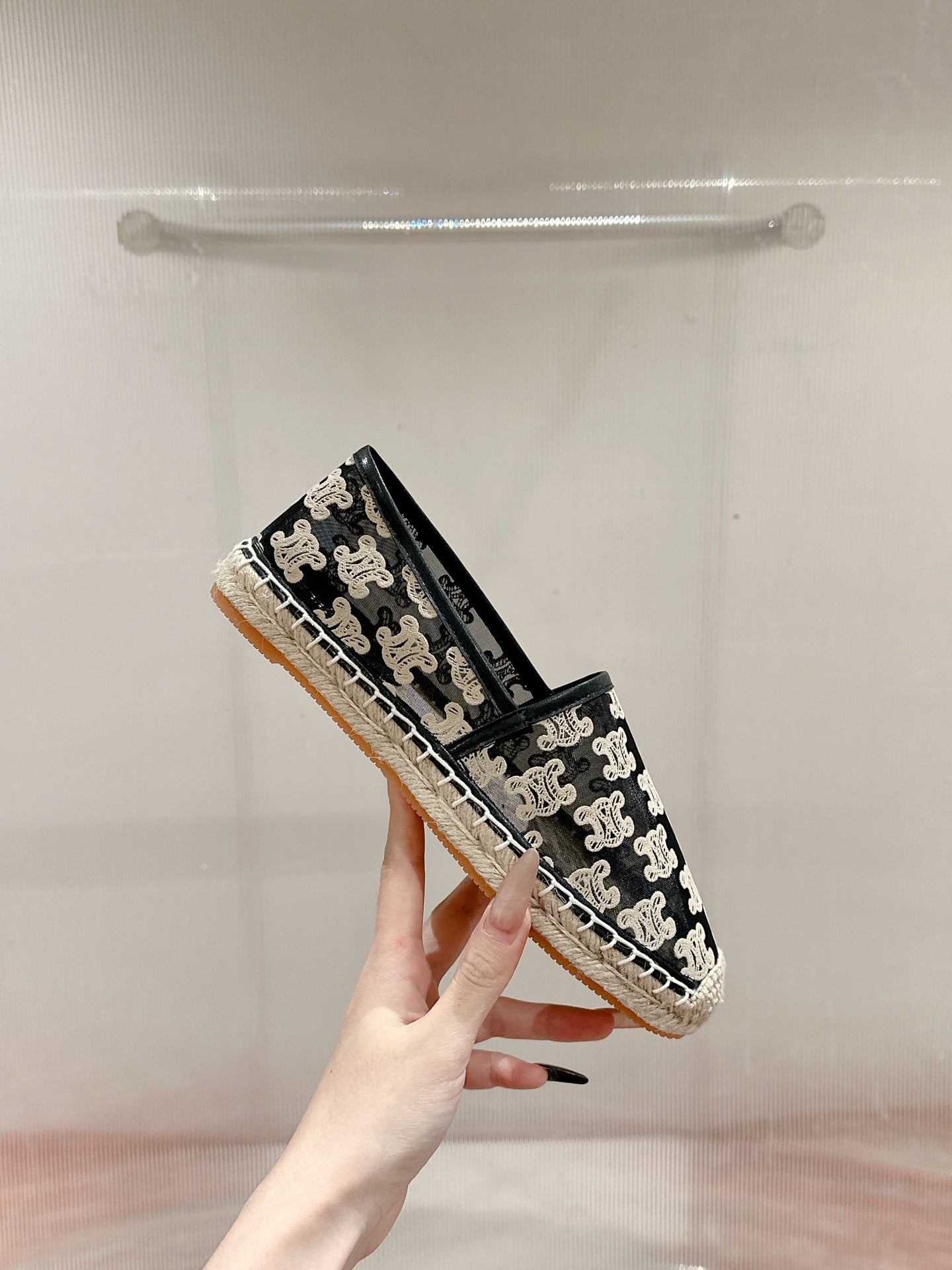 ESPADRILLES IN BLACK MIX BEIGE MESH - 35