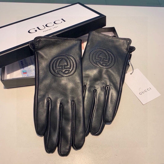 GLOVES WITH EMBROIDERY DESIGN IN BLACK LAMBSKIN AND WOOL LINING 407774 - M