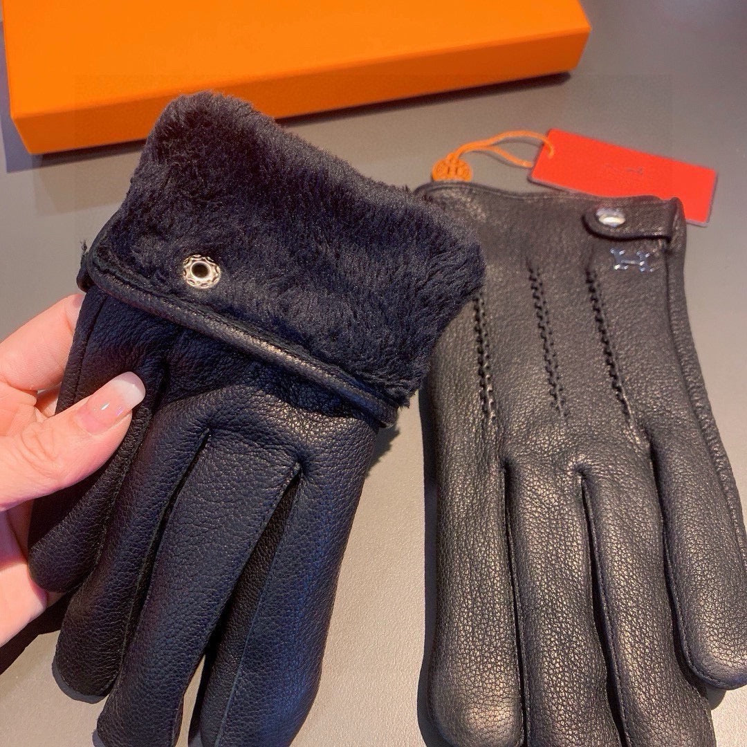 HUBERT GLOVES IN BLACK DEERSKIN WITH LAMB WOOL LINING 432639 - XL