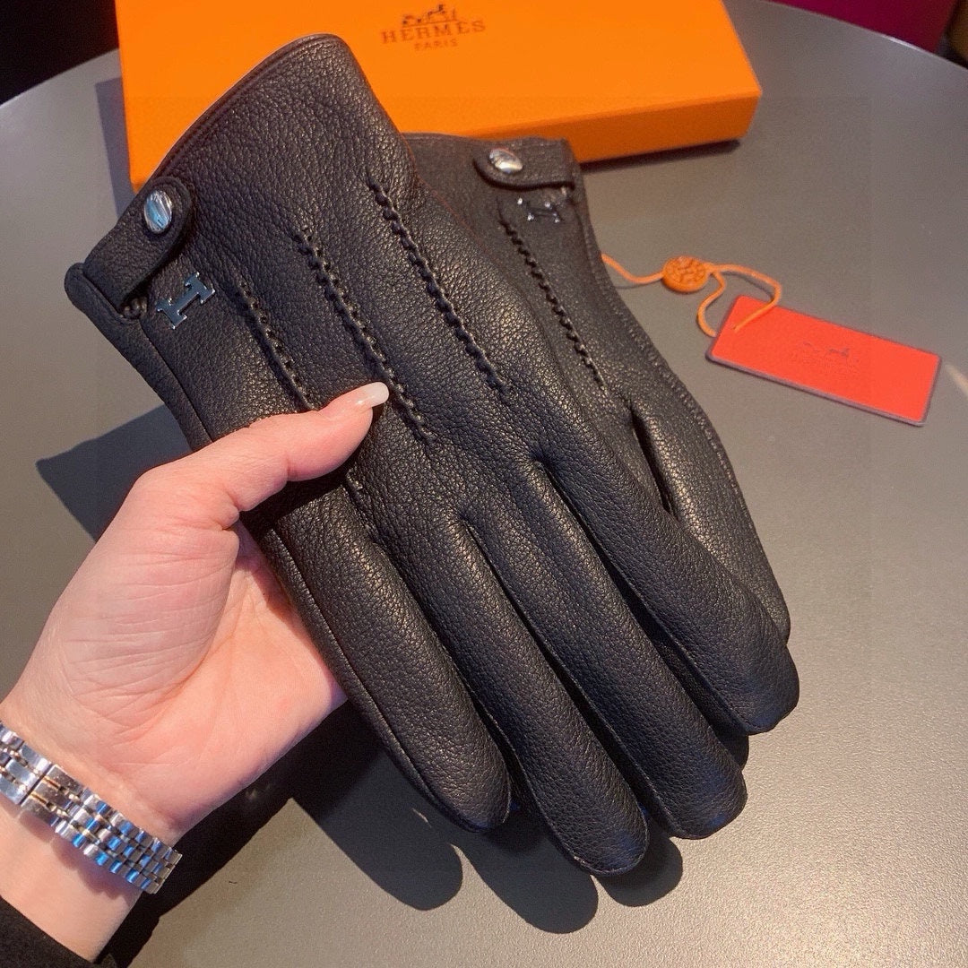 HUBERT GLOVES IN BLACK DEERSKIN WITH LAMB WOOL LINING 432639 - XL