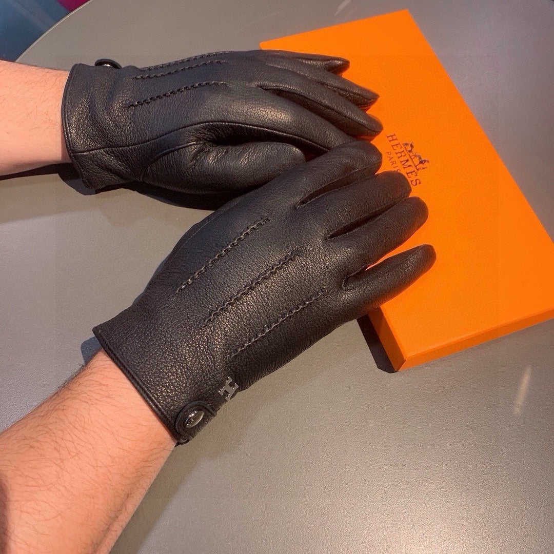 HUBERT GLOVES IN BLACK DEERSKIN WITH LAMB WOOL LINING 432639 - XL