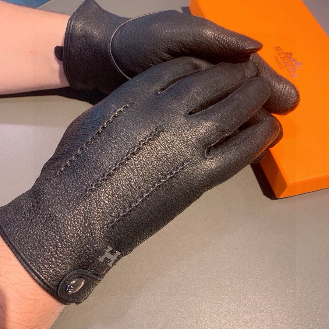 HUBERT GLOVES IN BLACK DEERSKIN WITH LAMB WOOL LINING 432639 - XL