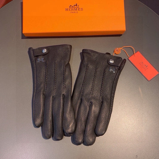 HUBERT GLOVES IN BLACK DEERSKIN WITH LAMB WOOL LINING 432639 - XL