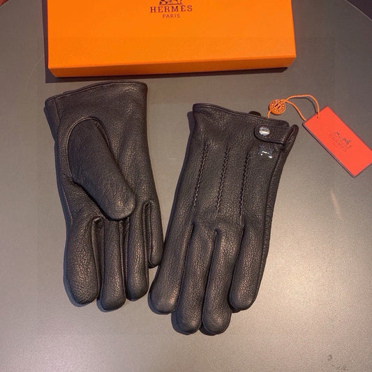 HUBERT GLOVES IN BLACK DEERSKIN WITH LAMB WOOL LINING 432639 - XL
