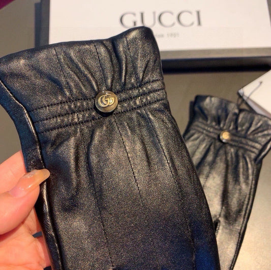 TOUCHSCREEN GLOVES WITH DOUBLE CORD TIGHTENING IN BLACK LAMBSKIN 440488 - M