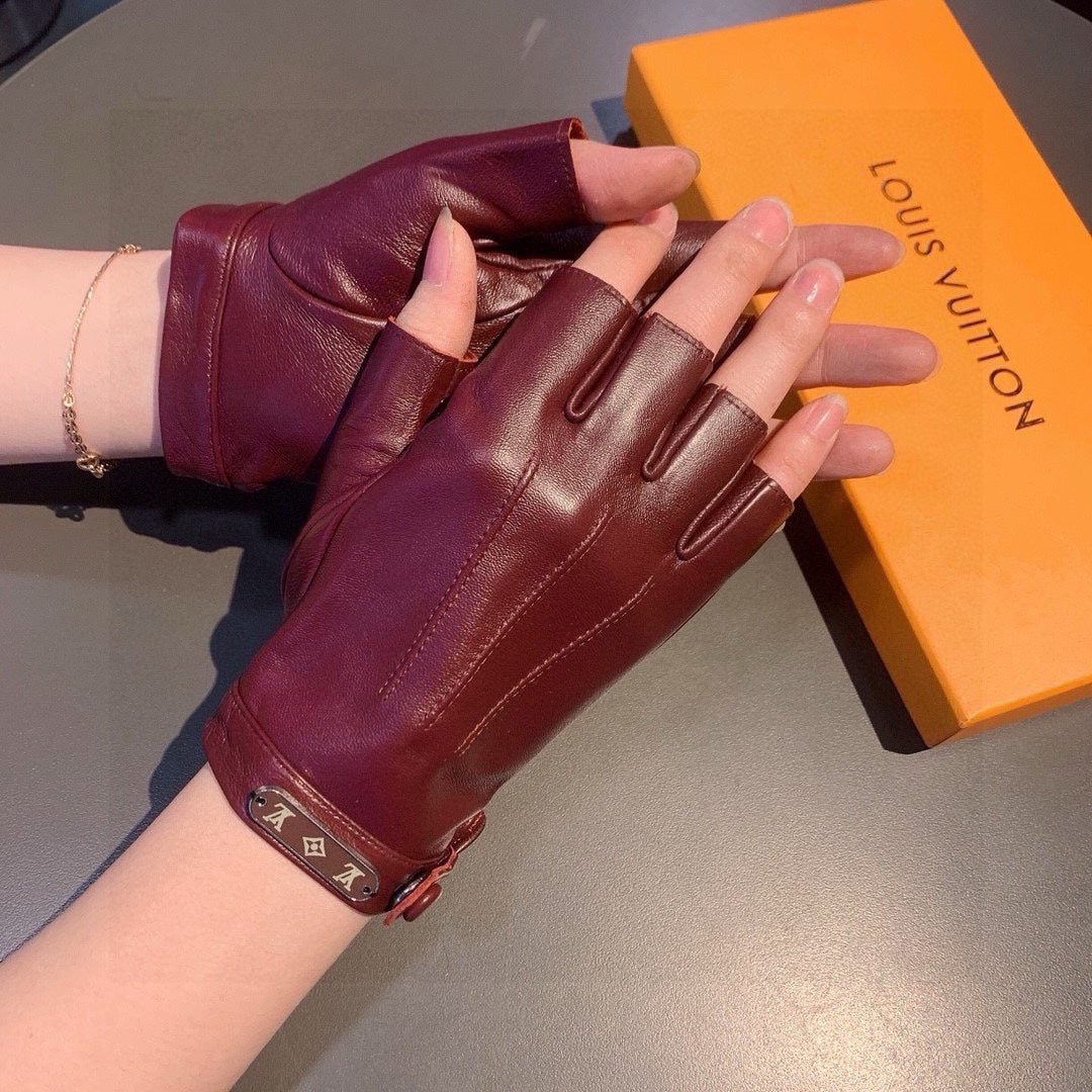 FINGERLESS GLOVES IN GARNET RED LAMBSKIN 453645 - M