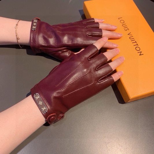 FINGERLESS GLOVES IN GARNET RED LAMBSKIN 453645 - M