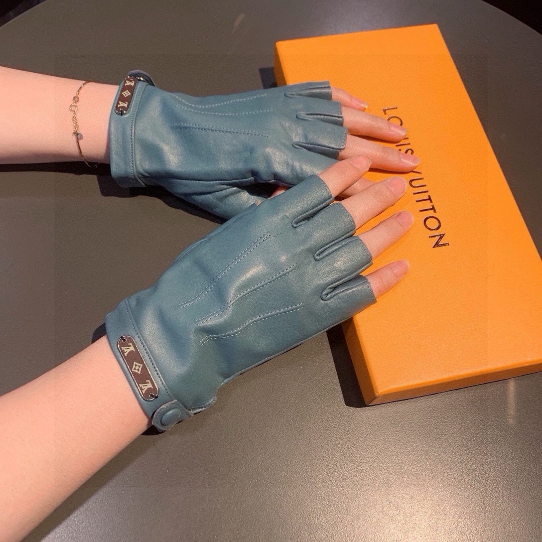 FINGERLESS GLOVES IN BLUE GREEN LAMBSKIN 453647 - M