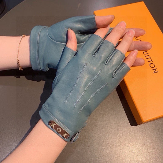 FINGERLESS GLOVES IN BLUE GREEN LAMBSKIN 453647 - M