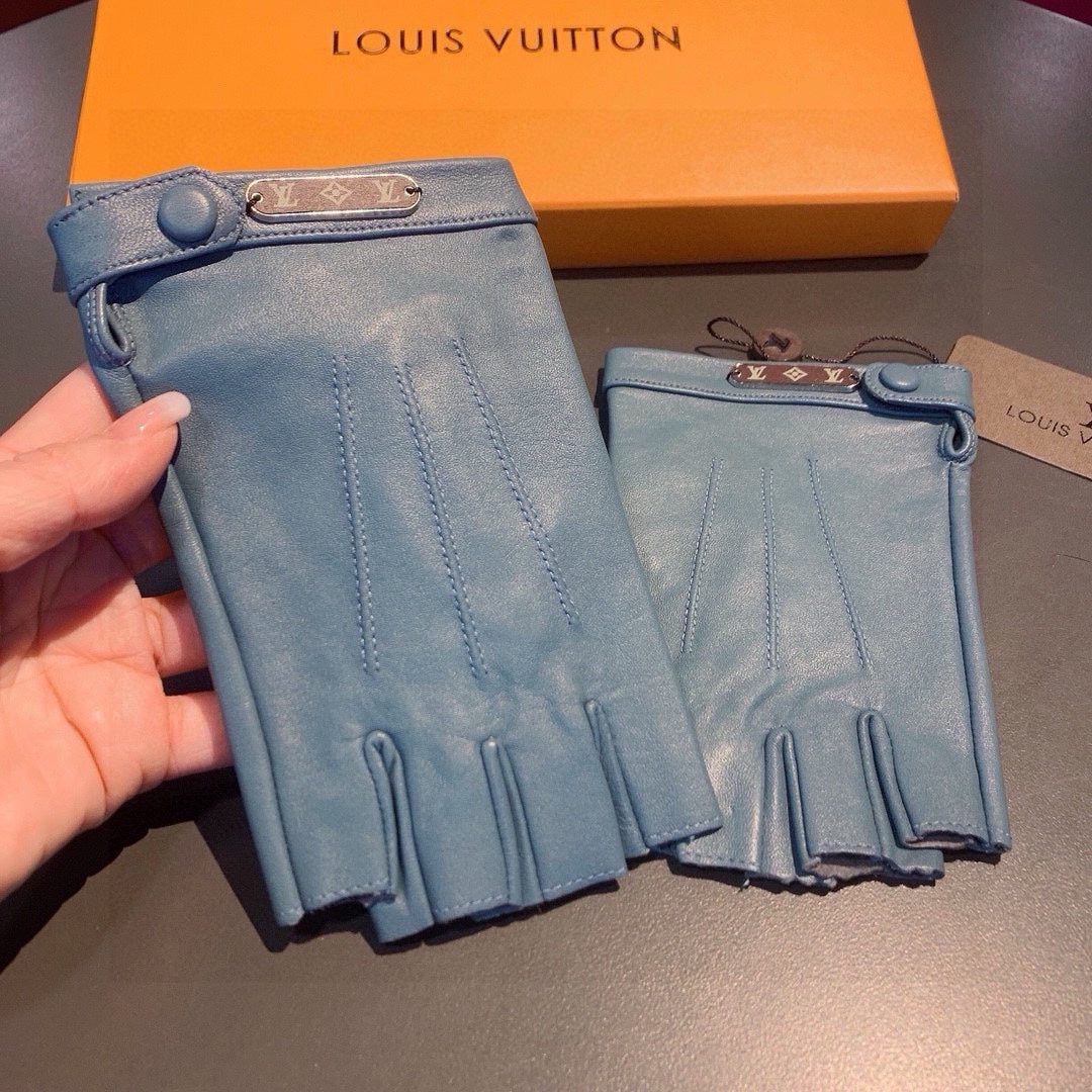 FINGERLESS GLOVES IN BLUE GREEN LAMBSKIN 453647 - M