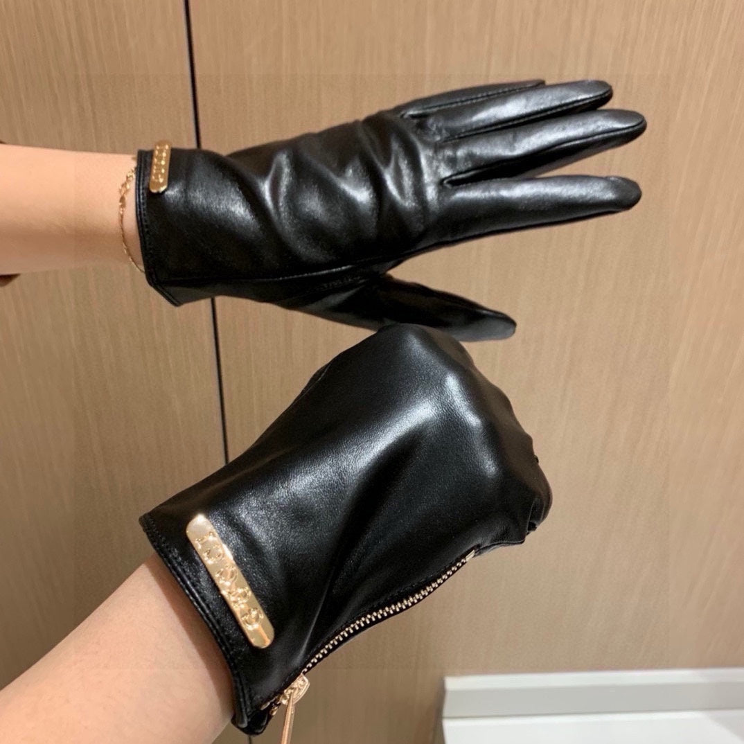 TOUCHSCREEN GLOVES WITH SIDE ZIPPER IN BLACK LAMBSKIN 456311 - M