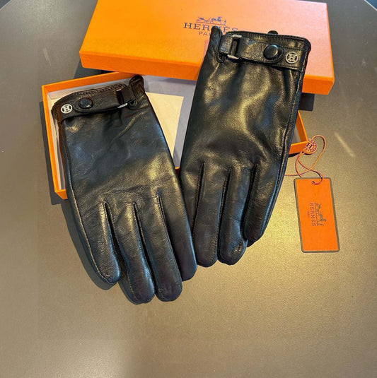 GLOVES WITH BUTTON IN BLACK SHEEPSKIN WITH LAMB FUR LINING - XL