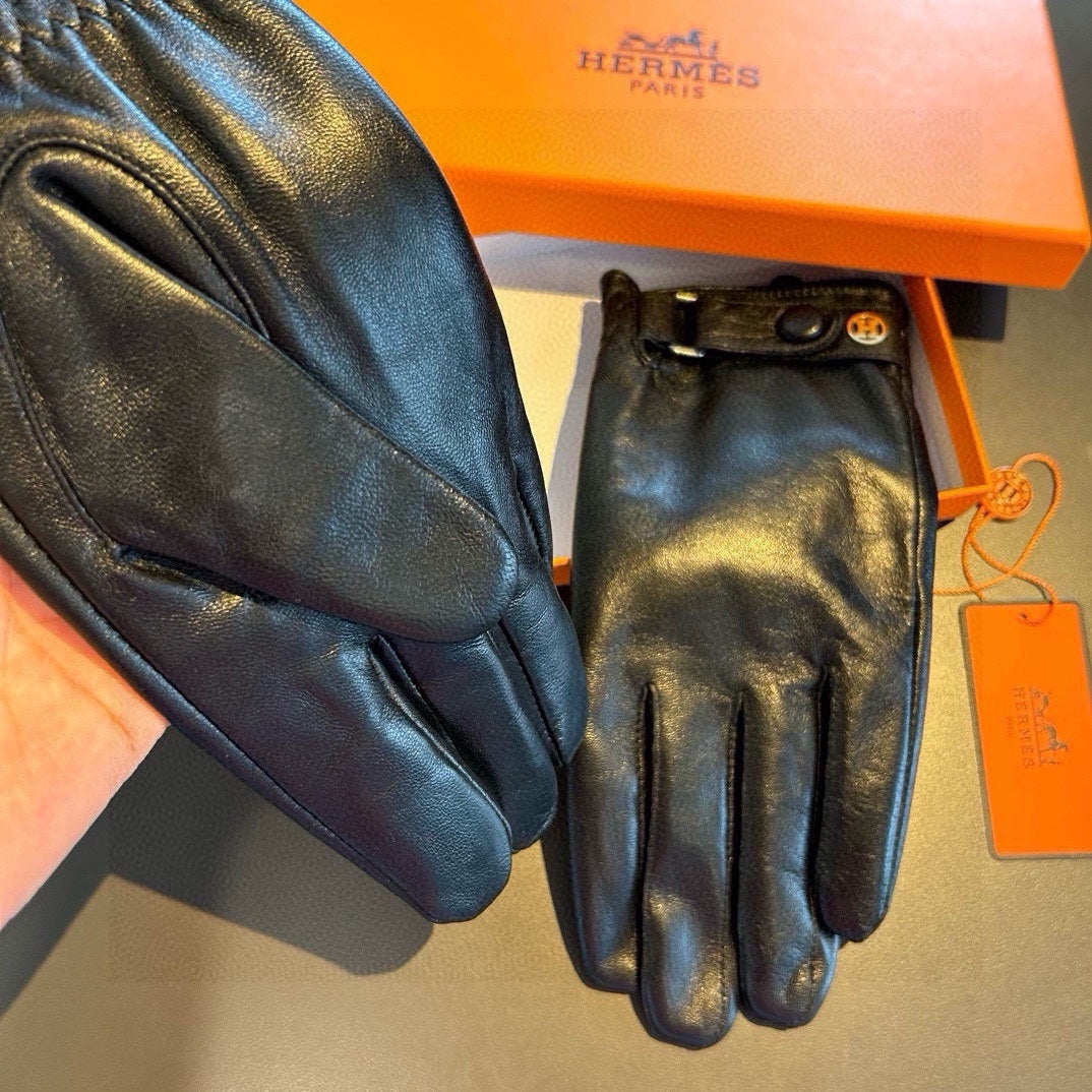 GLOVES WITH BUTTON IN BLACK SHEEPSKIN WITH LAMB FUR LINING - XL