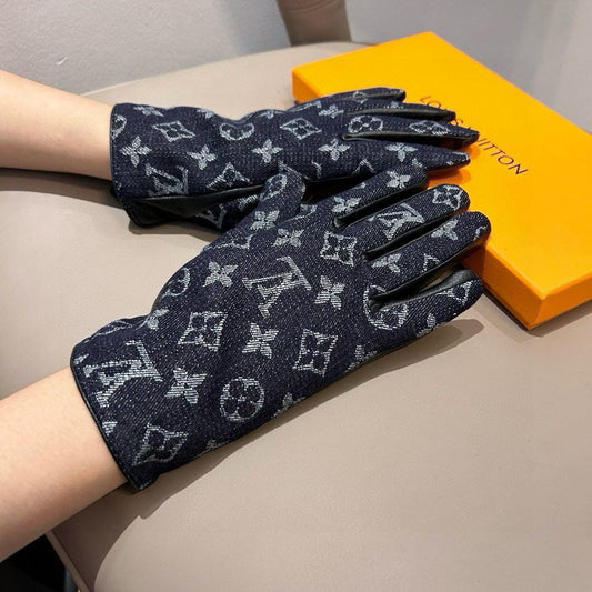 GLOVES IN BLACK MONOGRAM DENIM AND LAMBSKIN 460111 - M