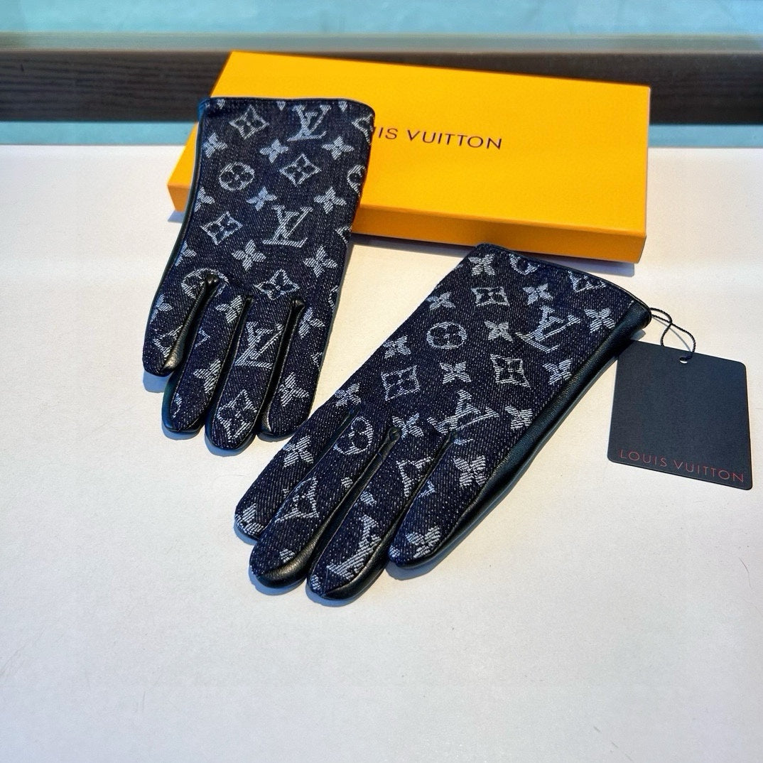 GLOVES IN BLACK MONOGRAM DENIM AND LAMBSKIN 460111 - M