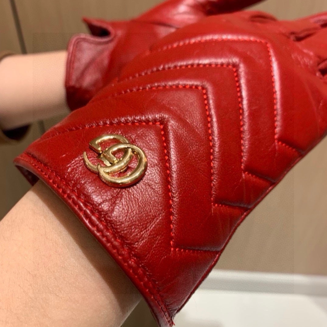 TOUCHSCREEN GLOVES IN RED LAMBSKIN AND FABRIC LINING 463860 - M