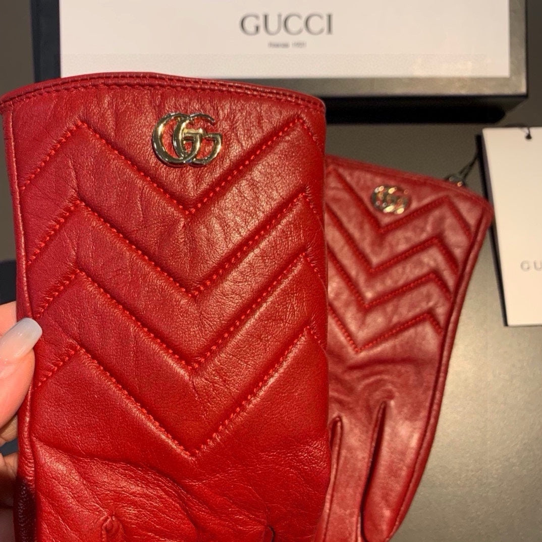 TOUCHSCREEN GLOVES IN RED LAMBSKIN AND FABRIC LINING 463860 - M