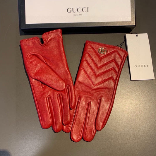 TOUCHSCREEN GLOVES IN RED LAMBSKIN AND FABRIC LINING 463860 - M