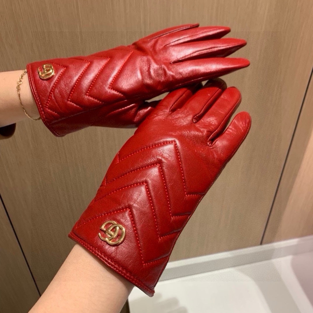 TOUCHSCREEN GLOVES IN RED LAMBSKIN AND FABRIC LINING 463860 - M