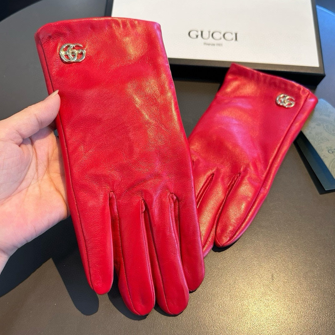 TOUCHSCREEN GLOVES IN RED LAMBSKIN AND SHEARLING LINING 463862 - M