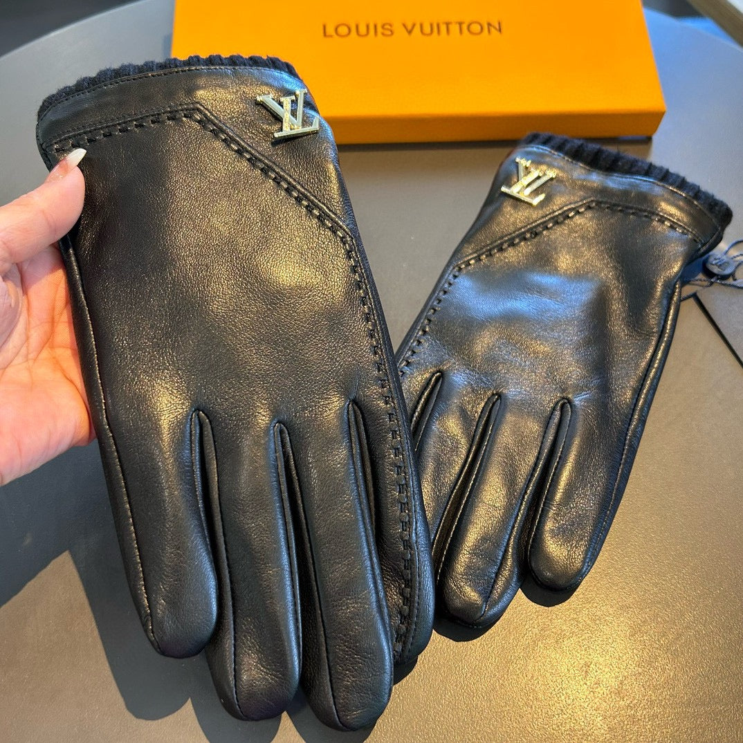 GLOVES IN BLACK LAMBSKIN WITH GOLD LOGO 465009 - XL