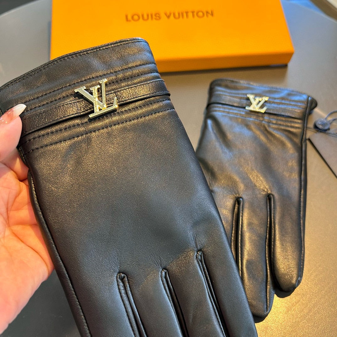 GLOVES IN BLACK LAMBSKIN WITH GOLD LOGO 465010 - XL