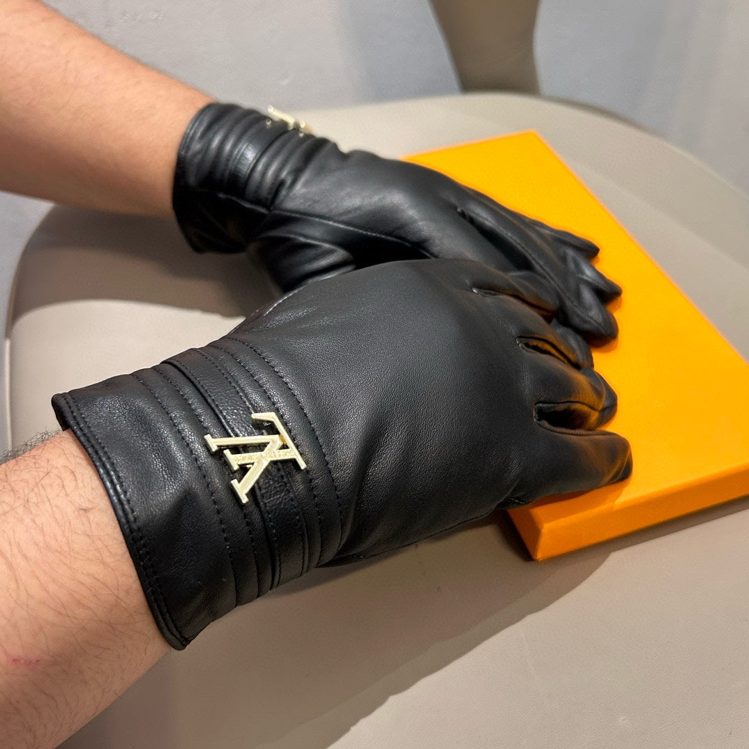 GLOVES IN BLACK LAMBSKIN WITH GOLD LOGO 465010 - XL