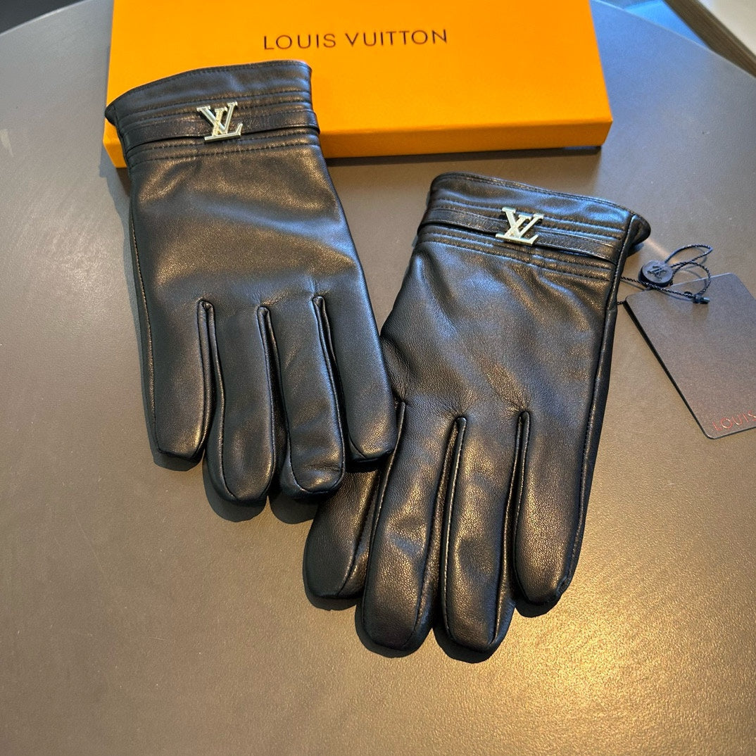 GLOVES IN BLACK LAMBSKIN WITH GOLD LOGO 465010 - XL