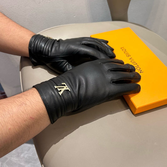 GLOVES IN BLACK LAMBSKIN WITH GOLD LOGO 465010 - XL