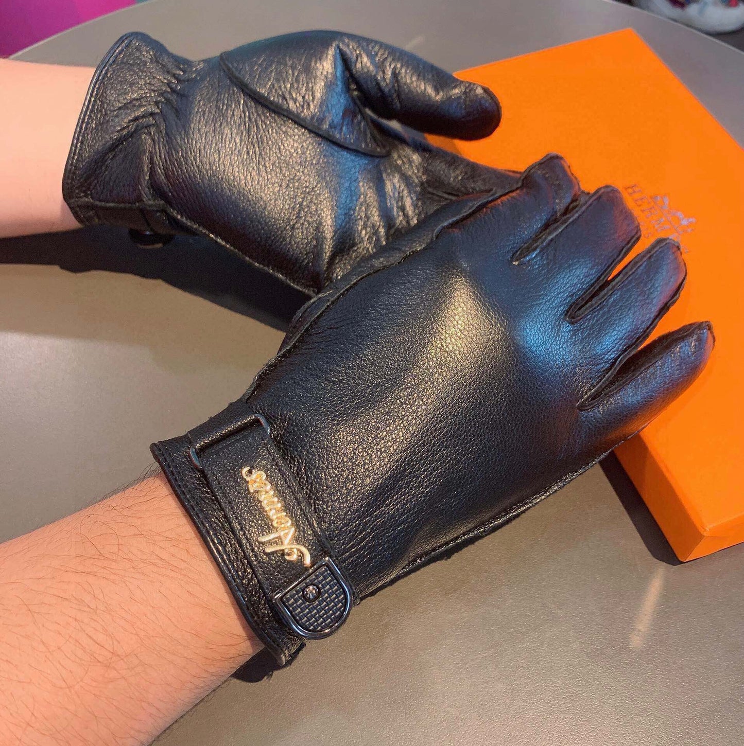 GLOVES IN BLACK DEERSKIN WITH LAMB FUR LINING 465015 - XL