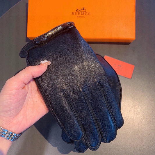 GLOVES IN BLACK DEERSKIN WITH LAMB FUR LINING 465015 - XL