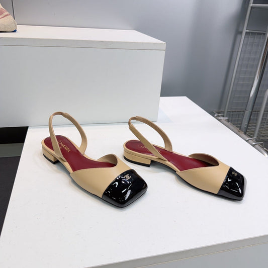 CHANEL 26S БАЛЕТКИ-СЛІНҐБЕКИ З БЕЖЕВОЇ ШКІРИ ЯГНЯТИ З ЧОРНИМ МИСОМ