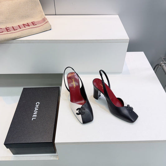 CHANEL 26S СЛІНГБЕКИ 100 ММ З ЧОРНО-БІЛОЇ ОВЕЧОЇ ШКІРИ