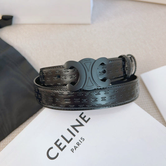 CELINE 25S BELT TRIOMPHE 25MM IN BLACK CALFSKIN DEBOSSED LOGO 563330 - 26 - 28