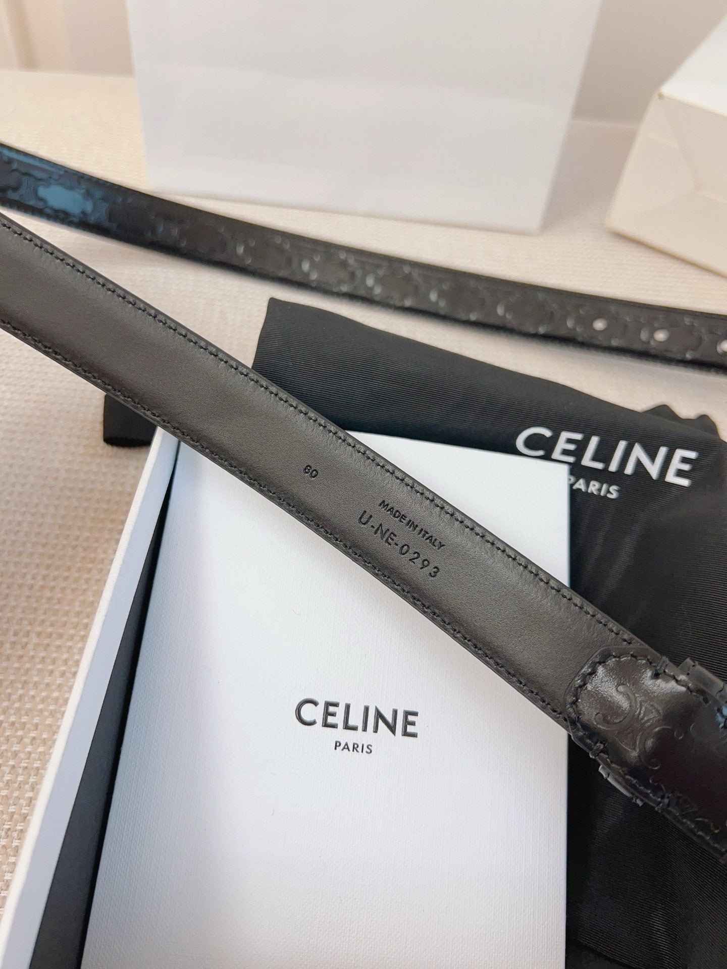 CELINE 25S BELT 25MM TRIOMPHE IN BLACK CALFSKIN SILVER HARDWARE 563333 - 26 - 28