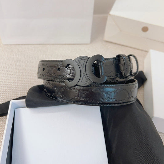 CELINE 25S BELT 25MM TRIOMPHE IN BLACK CALFSKIN 563334 - 26 - 28